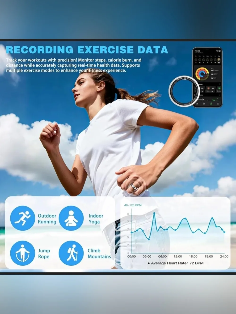 BLACK SIZE 8 Smart Ring - Sleek Wearable Technology